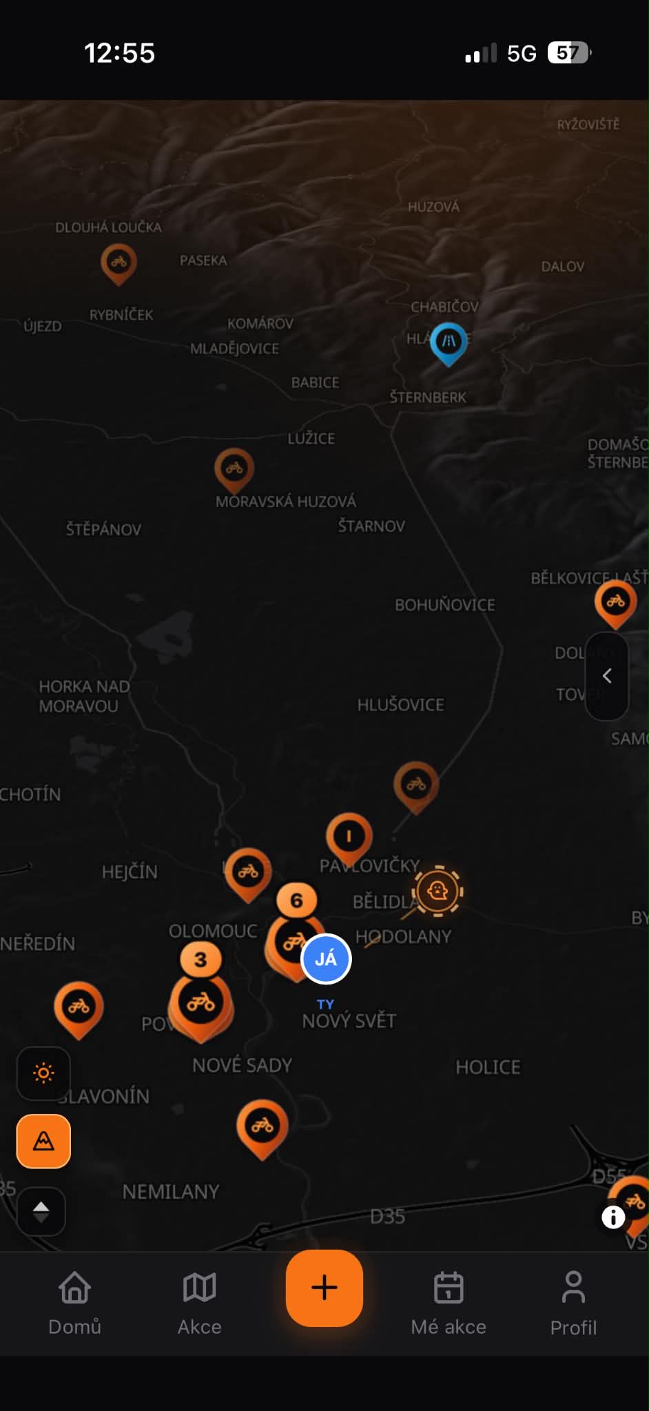 The app's map showing the rider's own position next to the masked marker other riders see